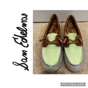 Sam Edelman Denim Lime Green Colorblock Boat Shoes Jute Leather